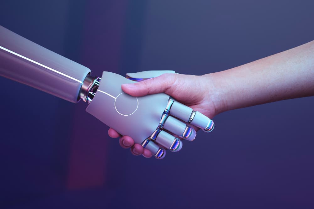Technology handshake representing partnership